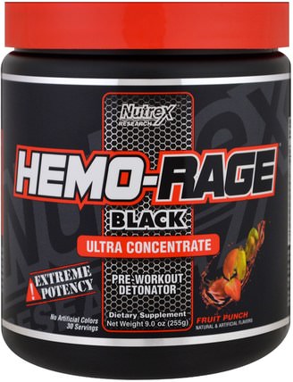 Hemo-Rage Black, Ultra Concentrate, Fruit Punch, 9.0 oz (255 g) by Nutrex Research Labs, 健康，能量，運動 HK 香港