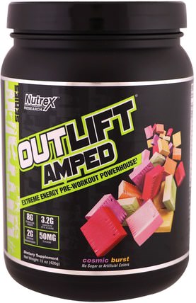 Outlift Amped, Pre-Workout Powerhouse, Cosmic Burst, 15 oz (426 g) by Nutrex Research Labs, 健康，能量，運動 HK 香港