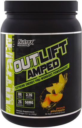 Outlift Amped, Pre-Workout Powerhouse, Peach Pineapple, 15.7 oz (446 g) by Nutrex Research Labs, 運動，鍛煉 HK 香港
