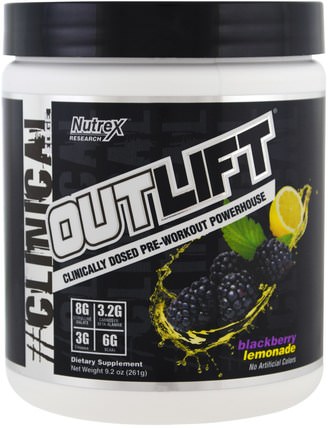 Outlift, Clinically Dosed Pre-Workout Powerhouse, Blackberry Lemonade, 9.2 oz (261 g) by Nutrex Research Labs, 健康，能量，運動 HK 香港