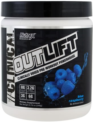 Outlift, Clinically Dosed Pre-Workout Powerhouse, Blue Raspberry, 8.78 oz (249 g) by Nutrex Research Labs, 健康，能量，運動 HK 香港