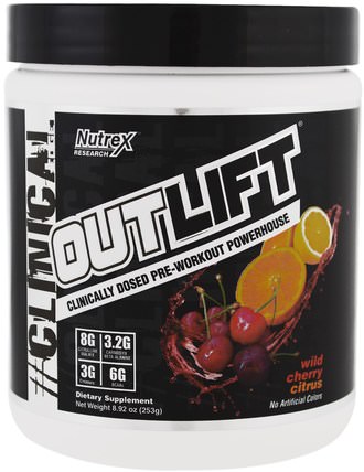 Outlift, Clinically Dosed Pre-Workout Powerhouse, Wild Cherry Citrus, 8.92 oz (253 g) by Nutrex Research Labs, 健康，能量，運動 HK 香港