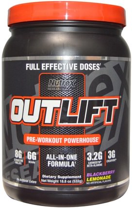 Outlift, Pre-Workout Powerhouse, Blackberry Lemonade, 17.8 oz (506 g) by Nutrex Research Labs, 運動，鍛煉 HK 香港