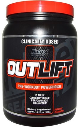 Outlift, Pre-Workout Powerhouse, Fruit Punch, 18.27 oz (518 g) by Nutrex Research Labs, 運動，鍛煉，肌肉 HK 香港