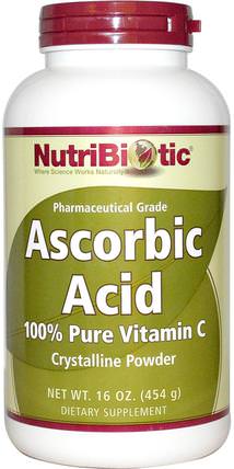 Ascorbic Acid, Crystalline Powder, 16 oz (454 g) by NutriBiotic, 維生素，維生素C，維生素C粉和晶體，維生素C抗壞血酸 HK 香港