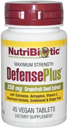 DefensePlus, Maximum Strength, 250 mg, 45 Vegan Tablets by NutriBiotic, 補充劑，葡萄柚籽提取物 HK 香港