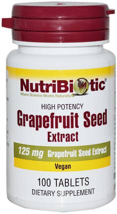 Grapefruit Seed, Extract, 125 mg, 100 Tablets by NutriBiotic, 補充劑，葡萄柚籽提取物 HK 香港
