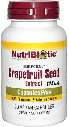 Grapefruit Seed Extract, With Echinacea & Artemisia Annua, 125 mg, 90 Veggie Caps by NutriBiotic, 補充劑，葡萄柚籽提取物 HK 香港