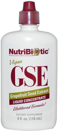 GSE Grapefruit Seed Extract, Liquid Concentrate, 4 fl oz (118 ml) by NutriBiotic, 補充劑，葡萄柚籽提取物 HK 香港