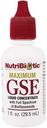 Maximum GSE, Liquid Concentrate, Grapefruit Seed Extract, 1 fl oz (29.5 ml) by NutriBiotic, 補充劑，葡萄柚籽提取物 HK 香港