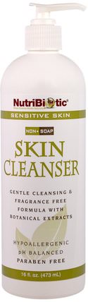 Non-Soap Skin Cleanser, Fragrance Free, 16 fl oz (473 ml) by NutriBiotic, 美容，面部護理，潔面乳，皮膚型酒渣鼻，敏感肌膚 HK 香港