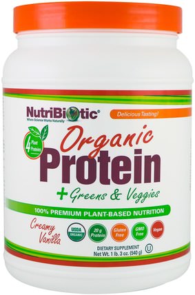 Organic Protein + Greens & Veggies, Creamy Vanilla, 1 lb. 3 oz (540 g) by NutriBiotic, 補品，超級食品 HK 香港