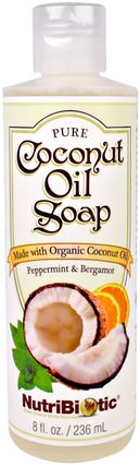 Pure Coconut Oil Soap, Peppermint & Bergamot, 8 fl oz (236 ml) by NutriBiotic, 洗澡，美容，肥皂，沐浴露 HK 香港