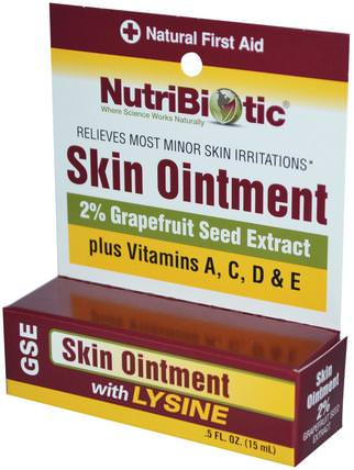 Skin Ointment, 2% Grapefruit Seed Extract with Lysine.5 fl oz (15 ml) by NutriBiotic, 補充劑，葡萄柚籽提取物 HK 香港
