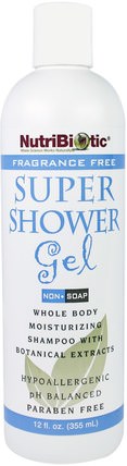 Super Shower Gel, Fragrance Free, Non-Soap, 12 fl oz (355 ml) by NutriBiotic, 洗澡，美容，沐浴露 HK 香港