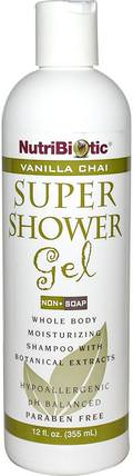 Super Shower Gel, Non-Soap, Vanilla Chai, 12 fl oz (355 ml) by NutriBiotic, 洗澡，美容，沐浴露 HK 香港
