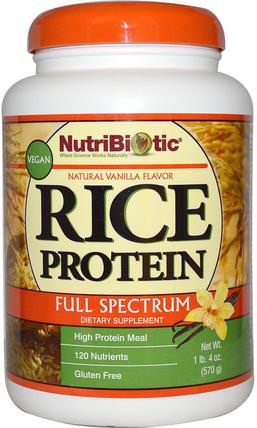 Vegan Rice Protein, Full Spectrum, Natural Vanilla Flavor, 1 lb 4 oz (570 g) by NutriBiotic, 補充劑，蛋白質，大米蛋白粉 HK 香港