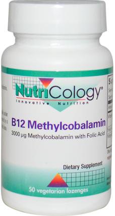 B12 Methylcobalamin, with Folic Acid, 50 Veggie Lozenges by Nutricology, 維生素，維生素b，維生素b12，維生素b12 - 甲基鈷胺素 HK 香港