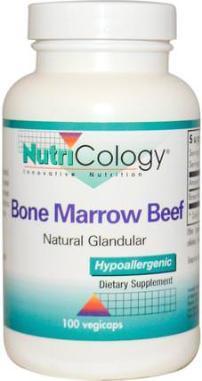 Bone Marrow Beef, Natural Glandular, 100 Veggie Caps by Nutricology, 補充劑，牛產品 HK 香港