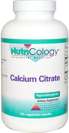 Calcium Citrate, 180 Veggie Caps by Nutricology, 補品，礦物質，檸檬酸鈣 HK 香港