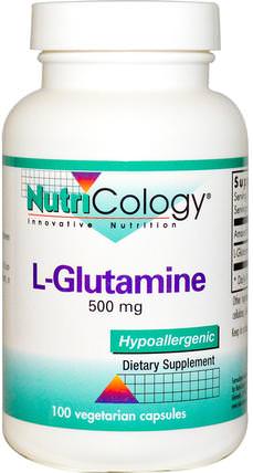 L-Glutamine, 500 mg, 100 Veggie Caps by Nutricology, 補充劑，氨基酸，l谷氨酰胺 HK 香港