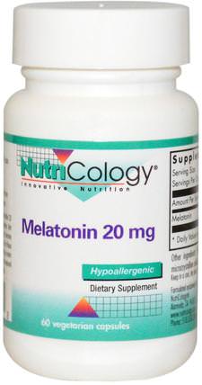 Melatonin, 20 mg, 60 Veggie Caps by Nutricology, 補充劑，睡眠，褪黑激素 HK 香港