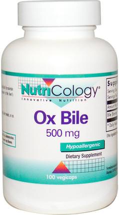 Ox Bile, 500 mg, 100 Vegicaps by Nutricology, 補充劑，牛製品，酶，膽汁酸 HK 香港