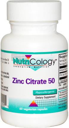 Zinc Citrate 50, 60 Veggie Caps by Nutricology, 補品，礦物質，鋅 HK 香港