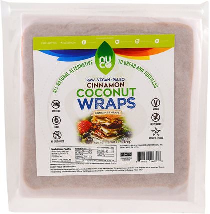 Coconut Wraps, Cinnamon, 5 Count, 2.47 oz (70 g) by NUCO, 食物，酮友好，藻類各種 HK 香港