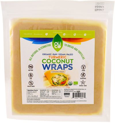 Coconut Wraps, Turmeric, 5 Count, 2.47 oz (70 g) by NUCO, 食物，酮友好，藻類各種 HK 香港