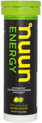 Energy, Effervescent Electrolyte & Caffeine Supplement, Fresh Lime, 10 Tablets by Nuun, 運動，電解質飲料補水 HK 香港
