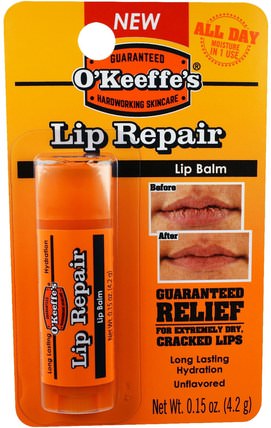 Lip Repair, Unflavored, 0.15 oz (4.2 g) by OKeeffes, 洗澡，美容，唇部護理 HK 香港