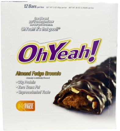 Almond Fudge Brownie, 12 Bars - 3 oz (85 g) Each by Oh Yeah!, 運動，蛋白質棒 HK 香港