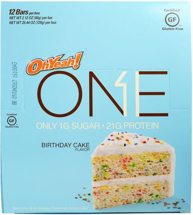 One Bar, Birthday Cake, 12 Bars, 2.12 oz (60 g) Each by Oh Yeah!, 運動，蛋白質棒 HK 香港