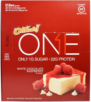 One Bar, White Chocolate Raspberry, 12 Bars, 2.12 oz (60 g) Each by Oh Yeah!, 運動，蛋白質棒 HK 香港