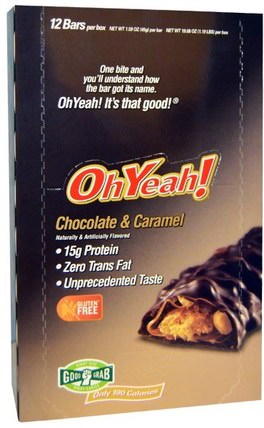 Protein Bars, Chocolate & Caramel, 12 Bars, 1.59 oz (45 g) Each by Oh Yeah!, 運動，蛋白質棒 HK 香港