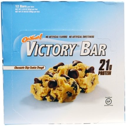 Victory Bar, Chocolate Chip Cookie Dough, 12 Bars, 2.29 oz (65 g) Each by Oh Yeah!, 補充劑，蛋白質 HK 香港