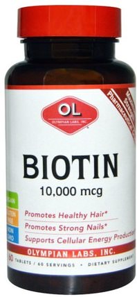 10.000 mcg, 60 Tablets by Olympian Labs Biotin, 維生素，維生素B，生物素 HK 香港