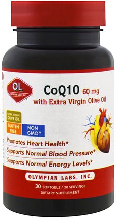 60 mg, 30 Softgels by Olympian Labs CoQ10 with Extra Virgin Olive Oil, 補充劑，抗氧化劑，輔酶q10 HK 香港