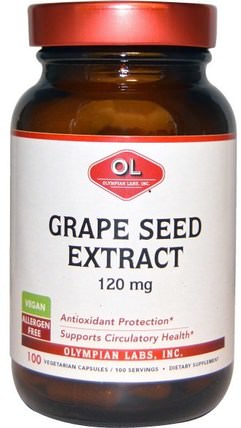 120 mg, 100 Vegetarian Capsules by Olympian Labs Grape Seed Extract, 補充劑，抗氧化劑，葡萄籽提取物 HK 香港