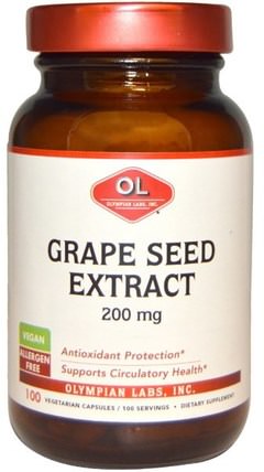 200 mg, 100 Vegetarian Capsules by Olympian Labs Grape Seed Extract, 補充劑，抗氧化劑，葡萄籽提取物 HK 香港