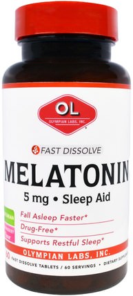 Fast Dissolve, Strawberry Flavor, 5 mg, 60 Fast Dissolve Tablets by Olympian Labs Melatonin, 補充劑，褪黑激素5毫克 HK 香港