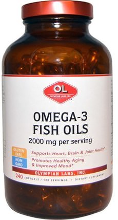 2000 mg, 240 Softgels by Olympian Labs Omega-3 Fish Oils, 補充劑，efa歐米茄3 6 9（epa dha），歐米茄369粒/標籤 HK 香港
