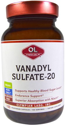 100 Veggie Caps by Olympian Labs Vanadyl Sulfate-20, 健康，血糖，補品，硫酸氧釩 HK 香港