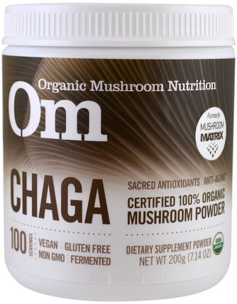 Chaga, Mushroom Powder, 7.14 oz (200 g) by Organic Mushroom Nutrition, 補充劑，藥用蘑菇 HK 香港