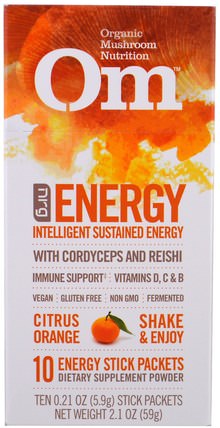 Energy, Mushroom Powder, Citrus Orange, 10 Packets, 0.21 oz (5.9 g) Each by Organic Mushroom Nutrition, 健康，能量，感冒和病毒，免疫系統 HK 香港