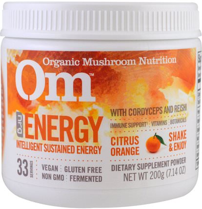 Energy, Mushroom Powder, Citrus Orange, 7.14 oz (200 g) by Organic Mushroom Nutrition, 健康，能量，感冒和病毒，免疫系統 HK 香港