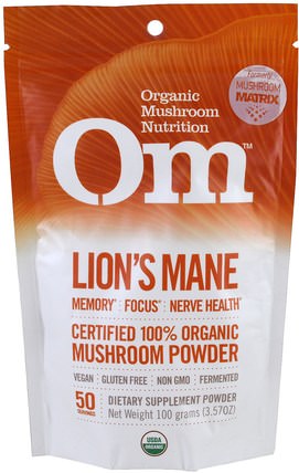 Lions Mane, Mushroom Powder, 3.57 oz (100 g) by Organic Mushroom Nutrition, 補充劑，藥用蘑菇 HK 香港