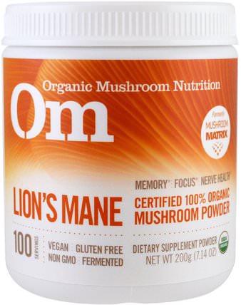 Lions Mane, Mushroom Powder, 7.14 oz (200 g) by Organic Mushroom Nutrition, 補品，藥用蘑菇，獅子鬃毛蘑菇 HK 香港