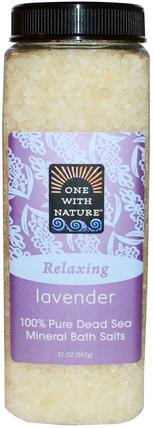 Dead Sea Mineral Bath Salts, Lavender, 32 oz (907 g) by One with Nature, 洗澡，美容，浴鹽 HK 香港